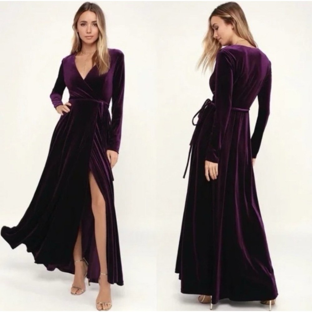 Lulus Jacinda Plum Purple Velvet Wrap Maxi Dress Size XL Glam Whimsigoth Party